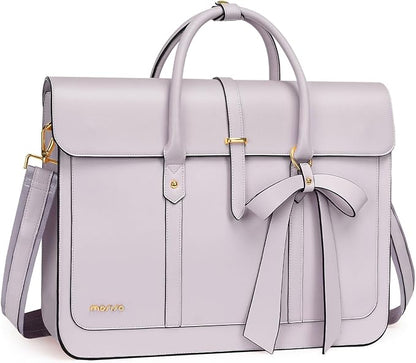 MOSISO Laptop Bag for Women, 17 inch PU Leather Laptop Shoulder Bags Convertible Backpack, 17.3 inch Messenger Bags Casual Handbag Work Briefcase Travel Computer Bag with Bowknot, Dusty Lilac