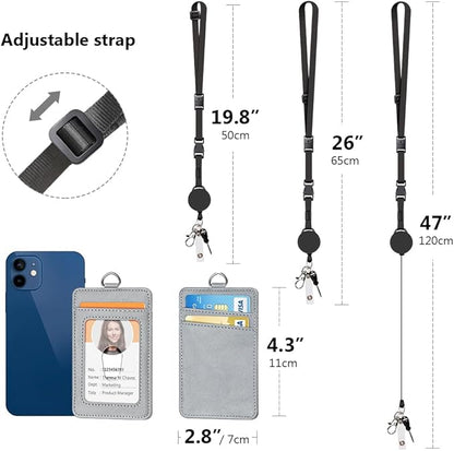 Leather Badge Holder and Adjustable Retractable Lanyards, Quick Release Buckle and Safety Breakaway Lanyards with Swivel Metal Clasp for Offices, Staff, Students, Employees