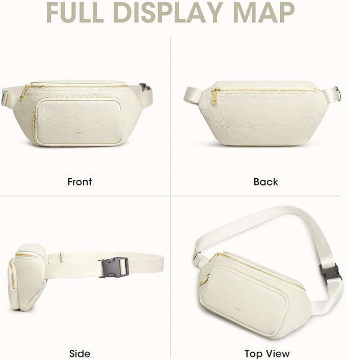 Kattee Fanny Packs for Women, Leather Crossbody Bags for Women Trendy, Small Belt Bag,Fashion Waist Packs with RFID Blocking, Beige