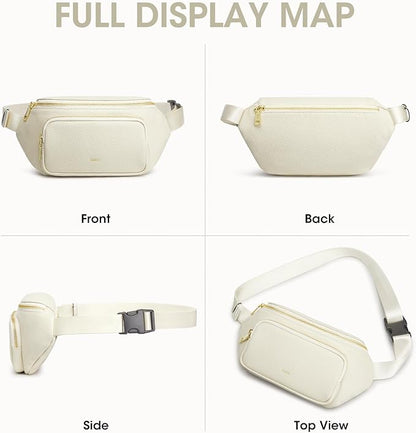 Kattee Fanny Packs for Women, Leather Crossbody Bags for Women Trendy, Small Belt Bag,Fashion Waist Packs with RFID Blocking, Beige