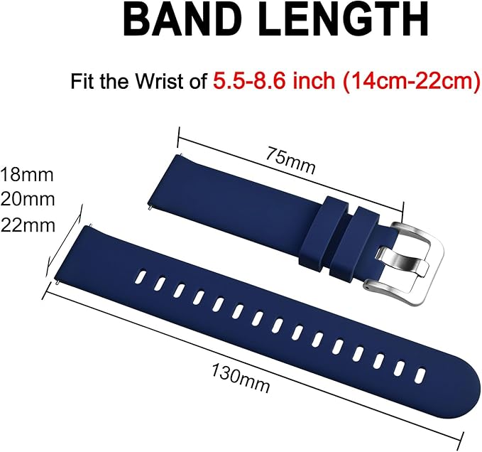 BISONSTRAP Silicone Watch Bands, Slim Watch Straps with Quick Release, 20mm, Dark Blue with Silver Buckle