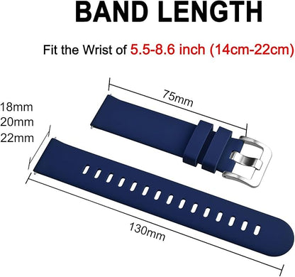 BISONSTRAP Silicone Watch Bands, Slim Watch Straps with Quick Release, 18mm, Dark Blue with Silver Buckle