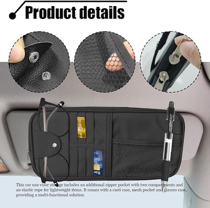 Car Sun Visor Organizer, Auto Accessories Sunglass Holder for Car, Multi-functional Sun Organizer Storage Bag, General Motors Interior Parts Storage Bags are Fit for Cars, SUVs, Trucks (Black)