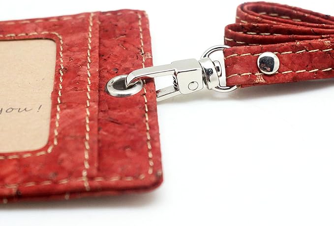 Cork Badge Holder, Boshiho Vertical Style Eco-Friendly Natural Cork Name ID Card Holder with Lanyard (Cork Red)