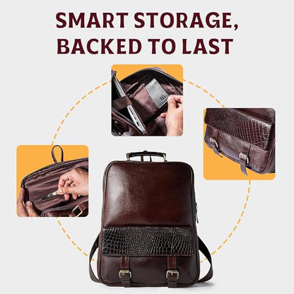 15.6" Luxury Burgundy Leather Laptop Backpack for Men & Women. Leather Bag for Professional Use in Office & Business