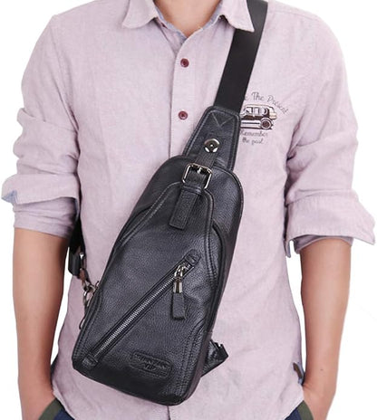 Hebetag Leather Sling Bag Crossbody Backpack for Men Women Travel Outdoor Camping