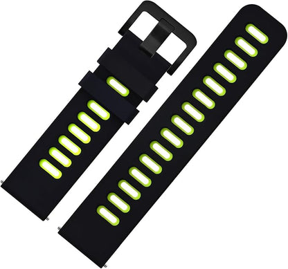 WOCCI 20mm Bicolor Watch Band, Silicone Rubber, Quick Release Replacement Strap for Men and Women, Black Stainless Steel Buckle (Black-Spring Green)