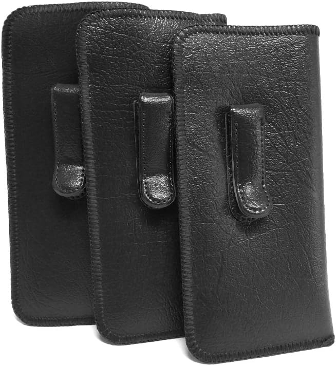Calabria Soft Slip-In Glasses Case Pocket Metal Clip Black (3 Pack) for Men/Women Synthetic Leather Felt Lining 6.5"x3"