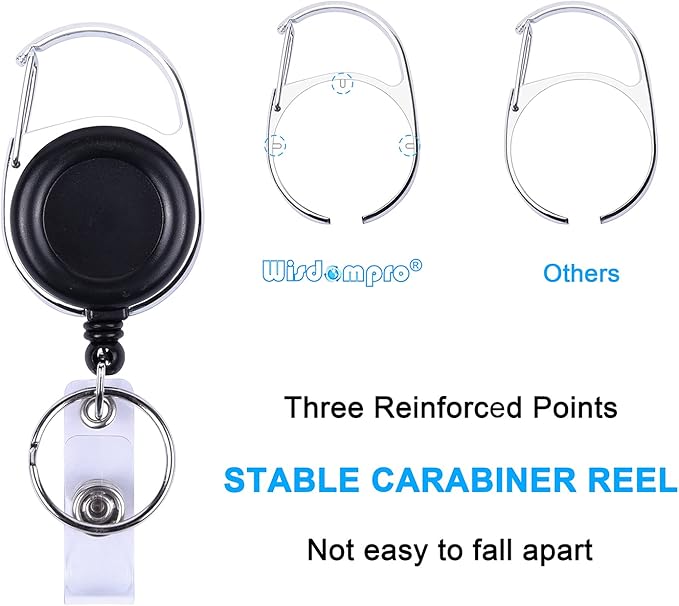 Wisdompro Retractable Badge Holder with Lanyard, Double Sided PU Leather ID Card Holder with Carabiner Badge Reel Clip and 18.8 inch Neck Lanyard - Rose Gold, Vertical