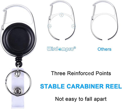 Wisdompro Retractable Badge Holder with Lanyard, Double Sided PU Leather ID Card Holder with Carabiner Badge Reel Clip and 18.8 inch Neck Lanyard - Rose Gold, Vertical
