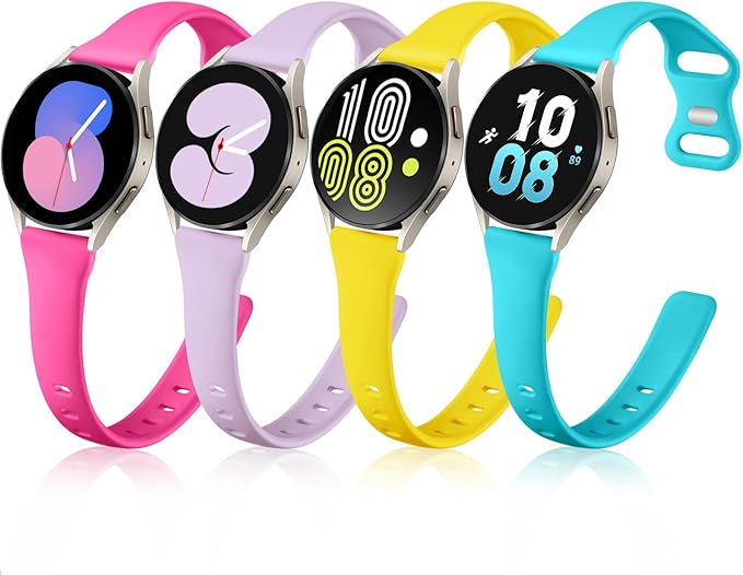 GEAK Compatible with Samsung Galaxy Watch 7 6 5 4 Band 40mm 44mm/Galaxy Watch 4 6 Classic 42mm 46mm 43mm 47mm,20mm Soft Slim Silicone for Samsung Watch 4 Bands Women Large Rose/Teal/Lavender/Yellow