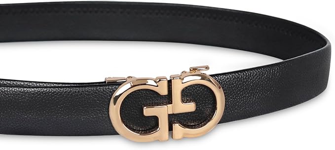 Aurolran Men&Womens Leather Dress Belt Business Automatic Buckle Belt Color-Black Silver Gold