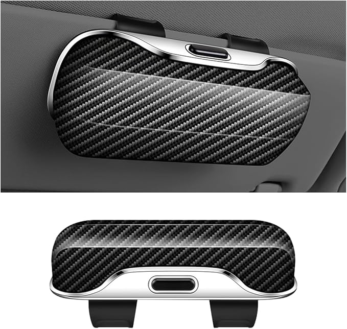 zipelo Sunglasses Holder for Car Sun Visor, Protective Automotive Eyeglasses Storage Case Hanger, Soft Vehicle Interior Glasses Organizer Box Accessories, Universal Fit (Carbon Fiber)