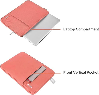 MOSISO Laptop Case 16 inch, 15-15.6 inch Laptop Sleeve Compatible with MacBook Pro 16 M5 M4 M3 M2 M1, HP Acer Dell Lenovo ASUS, Polyester Vertical Computer Sleeve Bag with Pocket, Coral