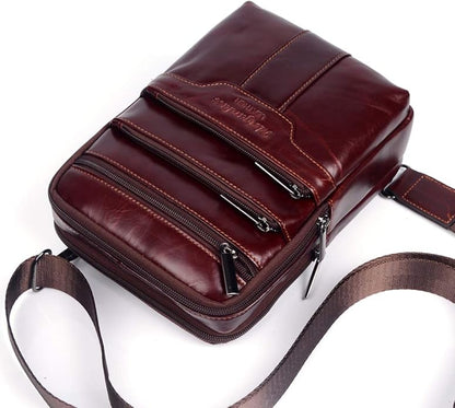 Hebetag Small Leather Sling Shoulder Bag Messenger Pack for Men Women Outdoor Travel Business