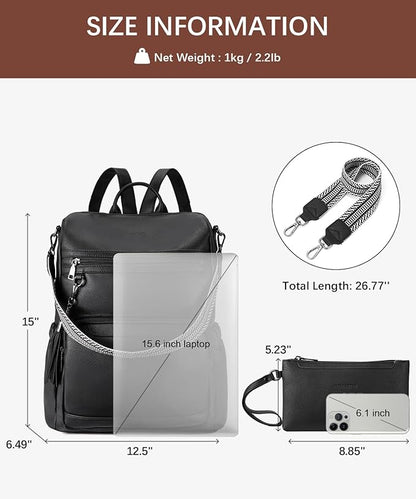BOSTANTEN PU Leather Laptop Backpack for Women Designer Travel Backpack with Laptop Compartment Ladies Computer Shoulder Bags