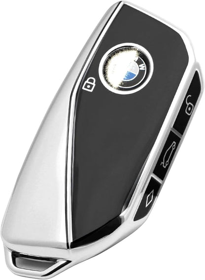 Creativity Advanced soft TPU key Cover Suitable for BMW 2023-2026 New 5 7 Series iX XM IX3 i7 X1 X5 X6 X7 key (Silver)