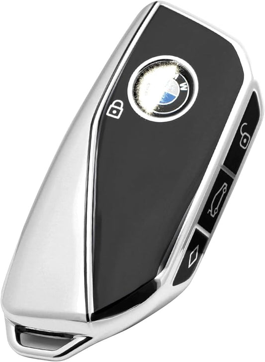 Creativity Advanced soft TPU key Cover Suitable for BMW 2023-2026 New 5 7 Series iX XM IX3 i7 X1 X5 X6 X7 key (Silver)