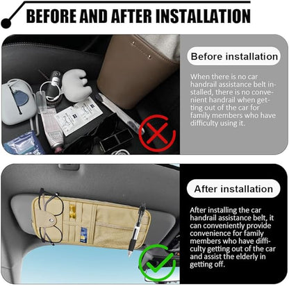 Car Sun Visor Organizer, Auto Accessories Sunglass Holder for Car, Multi-functional Sun Organizer Storage Bag, General Motors Interior Parts Storage Bags are Fit for Cars, SUVs, Trucks (Beige)
