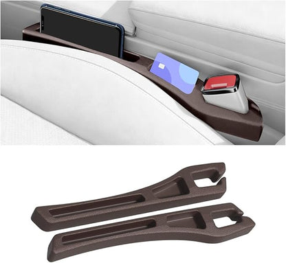 Car Seat Gap Filler, 2PCS No Drop Vehicle Seat Gap Plug with Storage Slots Between Seat and Console, Automotive Interior Seam Filler Organizer, Universal for SUV RV Truck (Brown)