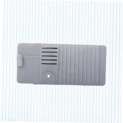 PartyKindom Multi-Functional Sun Visor Organizer Bag for Car Premium Leather Storage for Pens and Cards Practical Vehicle Accessory Gray