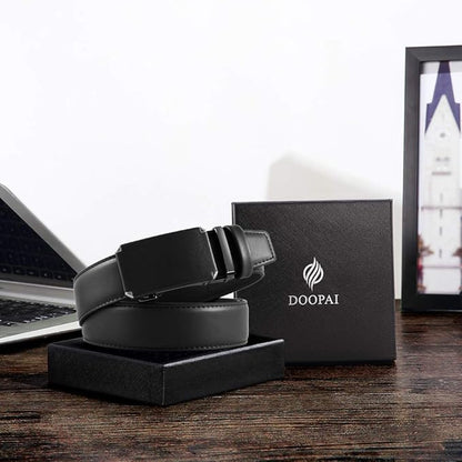 DOOPAI Men's 2 Pack Ratchet Dress Belt - Adjustable 1 3/8" Genuine Leather, Size Length Can Be Cut, With Gift Box