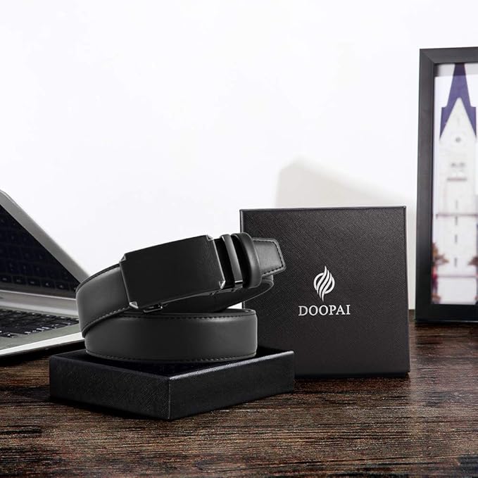 DOOPAI Belt Men, Ratchet Dress Adjustable 1 3/8" Sliding Leather Designer, Size Length Can be Cut, with Gift Box