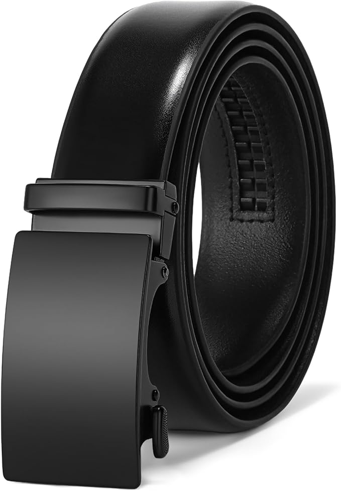 SENDEFN Men's Leather Belt - Automatic Ratchet Slide Buckle, Easy Trim-to-Fit Function, Packaged with Gift Box