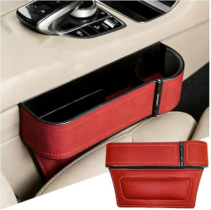 Car Seat Gap Filler Organizer with Cup Holder Expander, Leather Console Seam Filler Storage Box, Auto Front Seat Gap Organizer for Phones Keys Glasses, Universal Fit (Wine Red Passenger)