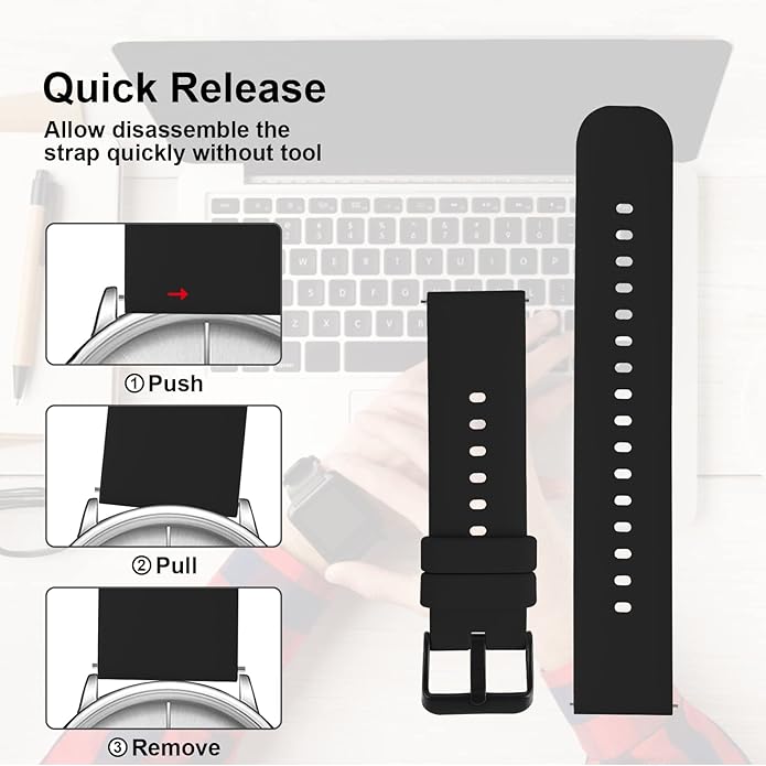 TIESOME Silicone Watch Bands, Quick Release Waterproof Soft Rubber Replacement Straps with Silver Plated Stainless Steel Buckle Compatible with Sport Watch for Men Women