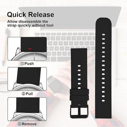 TIESOME Silicone Watch Bands, Quick Release Waterproof Soft Rubber Replacement Straps with Silver Plated Stainless Steel Buckle Compatible with Sport Watch for Men Women