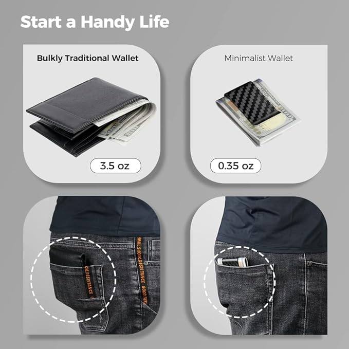 MONOCARBON Carbon-Fiber-Money-Clip-for-Men, Minimalist-Money-Holder for Cash, High Elastic Carbon-Fiber-Wallet, Slim and Durable