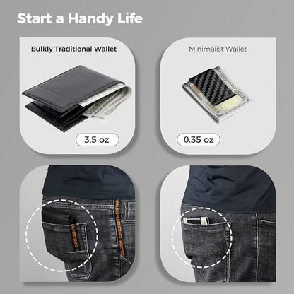 MONOCARBON Carbon-Fiber-Money-Clip-for-Men, Minimalist-Money-Holder for Cash, High Elastic Carbon-Fiber-Wallet, Slim and Durable