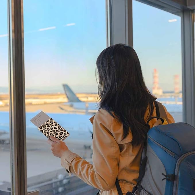 Leopard Passport Holder for Travel Animal Fur Skin Print PU Leather Passport Cover Wallet Cute Passport Card Holder for Women and Men