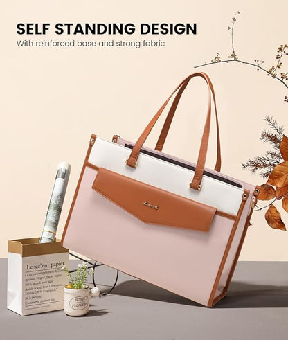 LOVEVOOK Laptop Bag for Women, 15.6'' Laptop Tote Purse 2-in-1 Professional Work Bag Business Briefcase with Clutch Purse, Waterproof Leather Computer Handbag for Teacher Office Travel