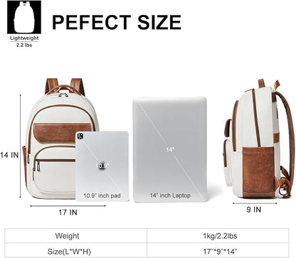 Leresas 37L Backpack Purse for Women Mens Teacher Bag Work Travel Back Pack Vegan Leather Laptop College Daypack Business Computer Book Bag Beige