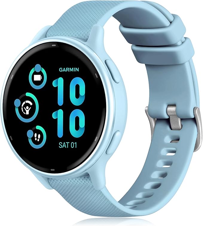 GEAK Compatible with Garmin Vivoactive 5 Watch Bands/Garmin Vivoactive 3 Watch Bands,20mm Silicone Band for Vivoactive 3 Music/Vivomove Sport,Forerunner 645/245 Music Smartwatch Women Men Light Blue