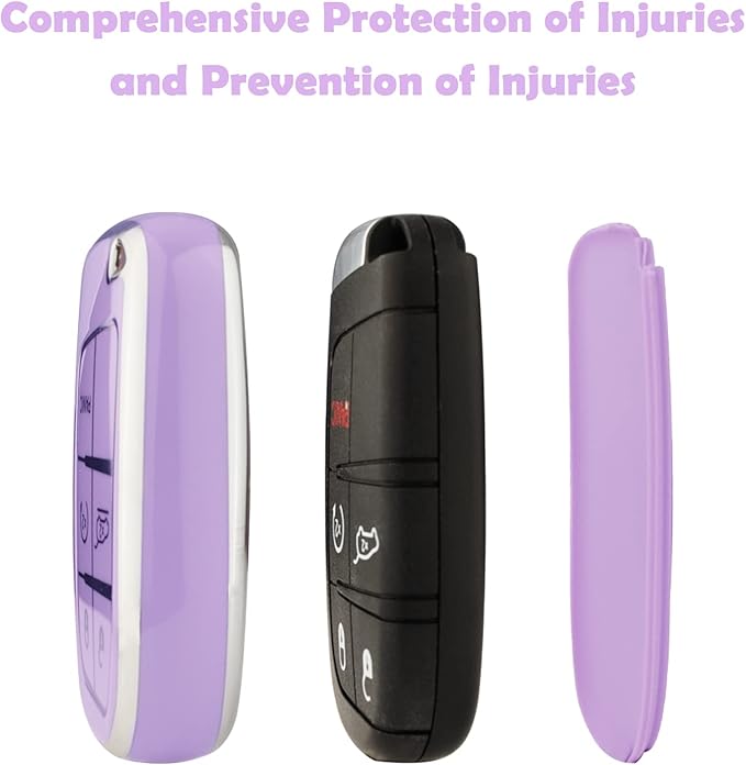 XIYANG TRADE for Jeep Key Fob Cover with Keychain,Soft TPU Key Case Shell Full Protection for Grand Cherokee Renegade Chrysler 200 300 Dodge RAM Durango Challenger Journey Dart Fiat Smart Key (Purple)