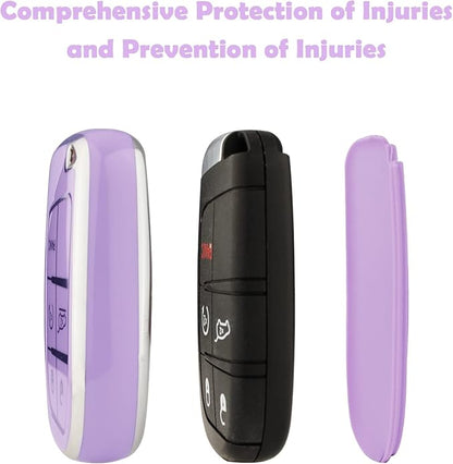XIYANG TRADE for Jeep Key Fob Cover with Keychain,Soft TPU Key Case Shell Full Protection for Grand Cherokee Renegade Chrysler 200 300 Dodge RAM Durango Challenger Journey Dart Fiat Smart Key (Purple)