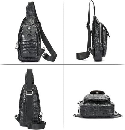 LUKZIJAES Genuine Leather Sling Bag for Men