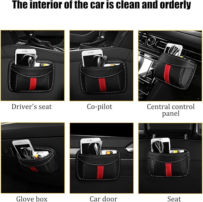 Car Seat Side Pocket Organizer, Leather Vehicle Seat Gap Filler Organizer, Automotive Console Side Cell Phone & Sunglasses Holder Storage Bag, Universal for SUV Automobile Truck (Wine Red)