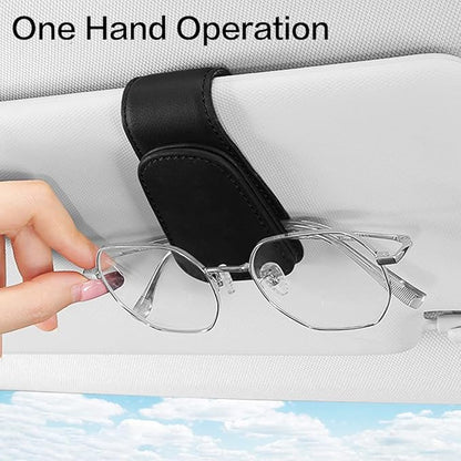 2 Packs Sunglass Holder for Car Sun Visor, Magnetic Eyeglass Hanger Clip for Car Visor, Leather Car Glasses Mount, Car Interior Visor Accessories (Pink-2Pcs)