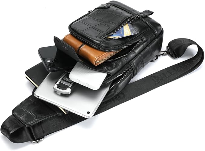 Sling Bag for Men Genuine Leather Chest Bag Crossbody Backpack Travel Hiking Outdoor Sports