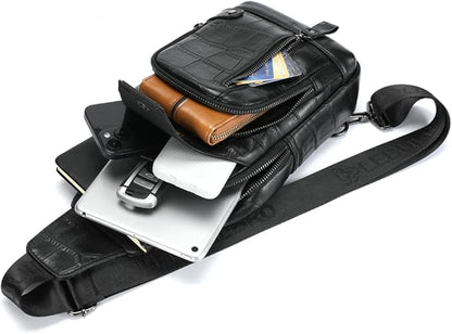 Sling Bag for Men Genuine Leather Chest Bag Crossbody Backpack Travel Hiking Outdoor Sports