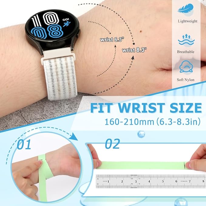 20mm Nylon Quick Release Band Compatible with Samsung Galaxy Watch 7 6 5 4 40mm 44mm/Garmin Vívoactive 6/5/3/3 Music/Forerunner 570 42mm/55/158/165/245/645/Amazift Active 2/Active/T-Rex 3 Pro 44mm