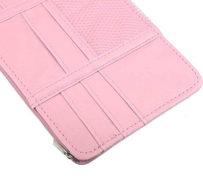 X AUTOHAUX Car Sun Visor Organizer Auto Interior Accessories Car Sunglass Holder Pocket Storage Pouch Organizer with Zipper Pink