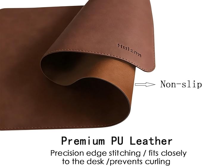 Leather Desk Mat, 23.6"x13.8" Non-Slip PU Leather Desk Pad, Thick Desk Blotter with Stitched Edge, Retro Large Mouse Pad, Laptop Pad for Office & Home Use (Brown)