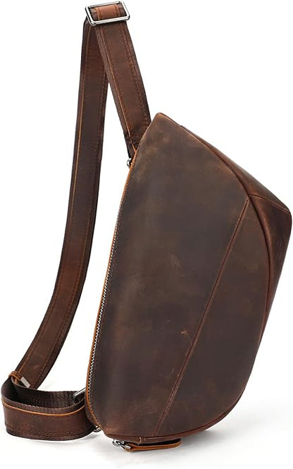 NIUCUNZH Genuine Leather Mens Sling Bag for Women Vintage Small Crossbody Bags Purse for Hiking Travel Chest Daypack