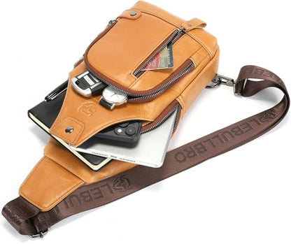 Sling Bag for Men Genuine Leather Chest Bag Crossbody Backpack Travel Hiking Outdoor Sports