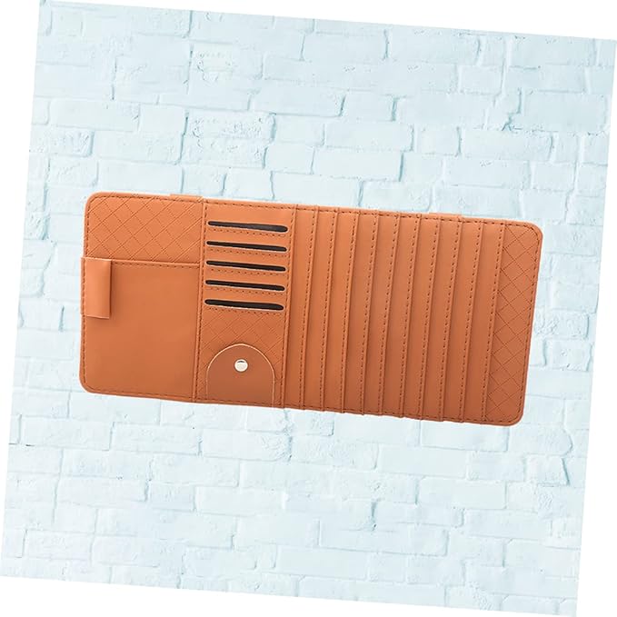 Mikinona Multi-Functional Sun Visor Storage Organizer Bag Stylish Leather Cd Holder for Car Convenient Accessory for Pens Cards and More Brown